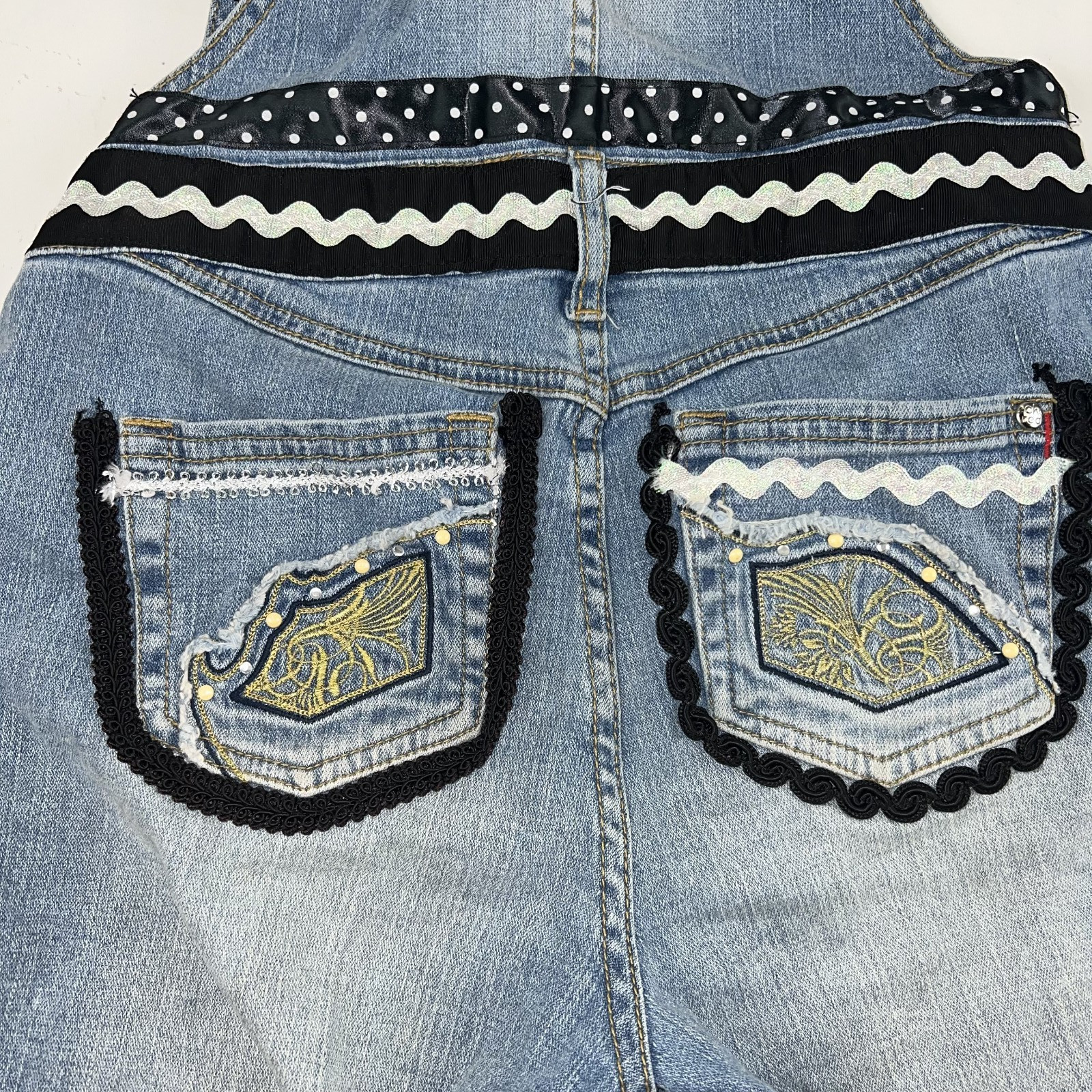 Ecko Red Patchwork Overall Shorts Boho Appliqué T… - image 4