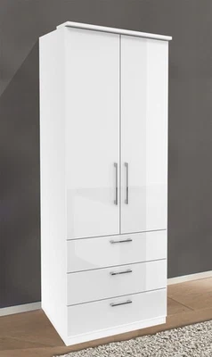Armoire "Optima" Armoire À Portes Battantes 80 Cm Blanc Brillant 2 Portes - Photo 1/4