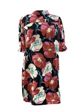 Zara Trafaluc Shift Mini Dress Womens M Black Floral Mock Neck Keyhole