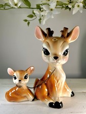   Vintage Kitschy Christmas Chained Deer Big Eye Reindeer ceramic figurine