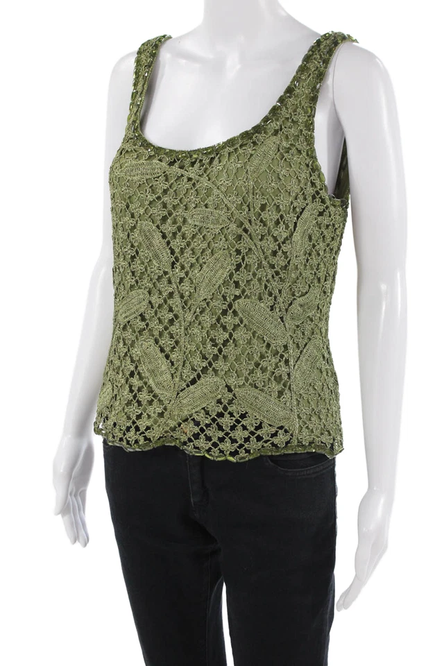 Camiseta sin mangas Carmen Marc Valvo, para mujer, verde bohemio cuello redondo talla XL Foto 2 de 4