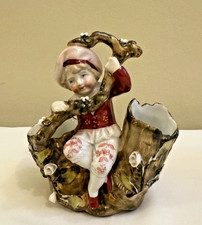 Antique Victorian Conta & Boehme  Ceramic Double Posy Vase -Boy Sitting  On Tree
