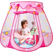 Kids Pink Pop Up Princess Playhouse Tent with Star Lights Girls Playhouse for