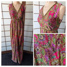 Vintage Vibrant Neon Paisley Jumpsuit Palazo Legs Sequins Psychedelic 1960s Smal