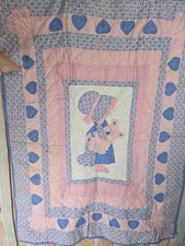 1980's Britannica Home Fashions Pink and Blue Window Panel. Sunbonnet Sue