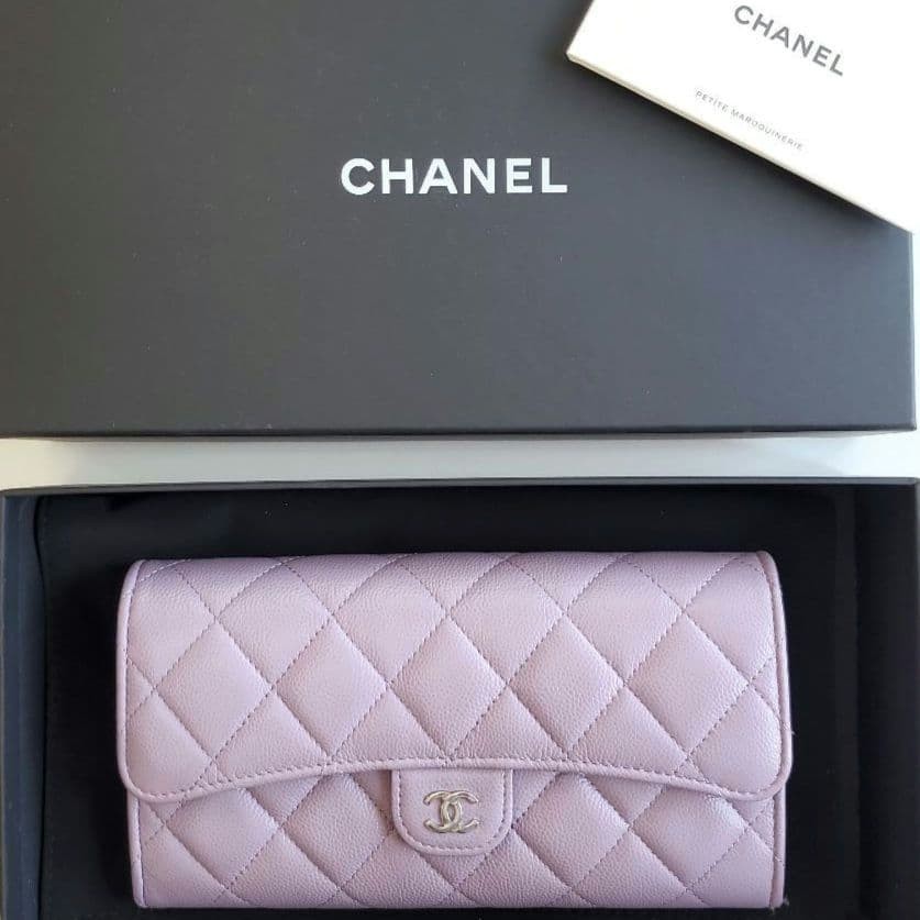Mint CHANEL Caviar Matelasse Long Wallet Lavender-image