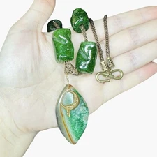 Woman Sleeping Moon Art Glass Stone Necklace Whimsical Steampunk Handcrafted Grn