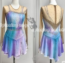 Ice Skating Adult Figure skating Dress Gymnastics Costume blue dyeing