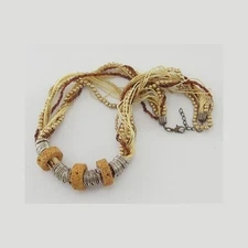 Wholesale Lot 4 Boho Woven Multi Strand Pumice Lava Seed Bead Necklace Yellow