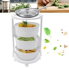Kitchen Storage Cart Rotating Basket Rack Vegetable Fruit Holder 3 Layer Shelves