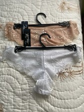 Rene Rofe Lace Bikini Panties, S, 2 Pair White And Peach