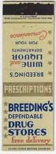 Vintage Matchbook Cover Breeding's Dependable Drug Stores .
