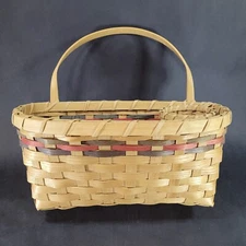 Woven Hanging Basket with Cup Holder Flat Back One Handle Red and blue