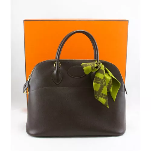 HERMES Brown 35cm epsom gold bolide bag w/twilly & duster