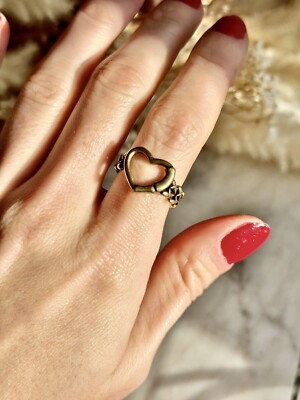 Verstellbarer goldener massiver Messing Herz Ring 
