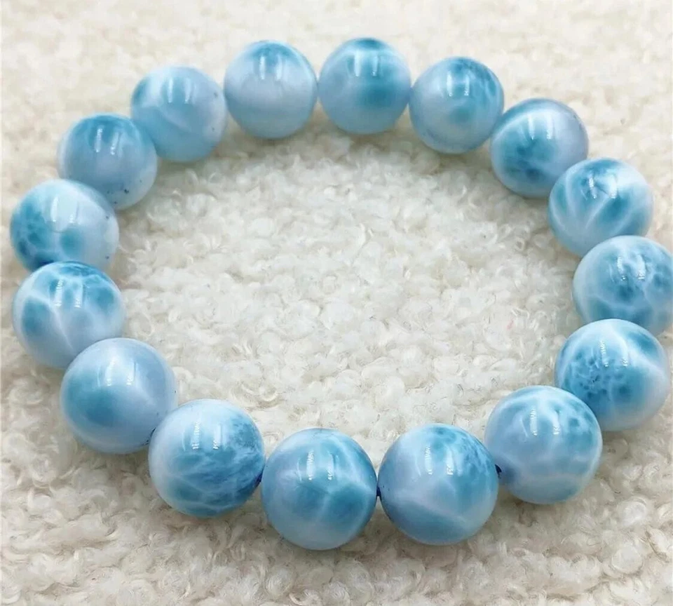 Natural Blue Larimar Women Men Bracelet 12mm Beads Larimar jewelry - Image 2 of 3
