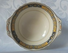 GRINDLEY CREAMPETAL DESSERT BOWL ART DECO RIMMED FRUIT DISH CREAM YELLOW & BLACK