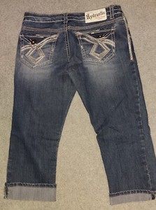 Women’s Juniors Hydraulic Dark Wash Heavy Stitching Stretch Capri Size 11/12