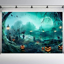 10x8ft Spooky Pumpkin Crow Cemetery Halloween Photo Background Studio Props