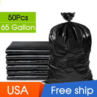 Heavy Duty 2mil Trash Bags 50pcs 65 Gallon Plastic Garbage Rubbish Bags Handle