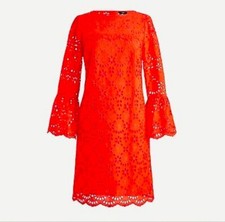 WOMEN J.CREW DRESS  Orange floral eyelet  bell sleeves lined Sz 2