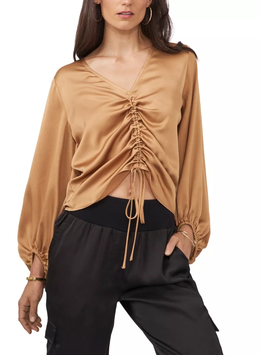 Vince Camuto Ruched Front Crepe Blouse in Wild Oak XS New 89