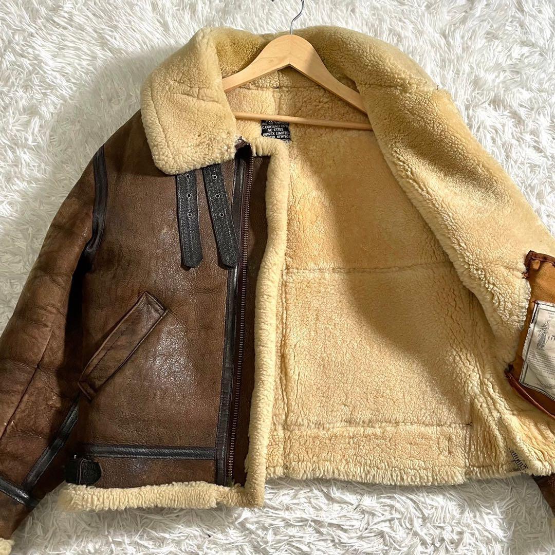 AVIREX B-3 Flight Jacket Mouton Brown Leather Size 38 Japan Used
