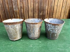 Vintage 3 Sap Pails Buckets Flower Planters 9" High Maple Syrup Tin Finish #39