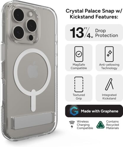 ZAGG Crystal Palace Magsafe Military-Grade Clear Kickstand Case - iPhone 16 Pro - Picture 5 of 8