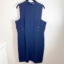 Lewit Women's Navy Sleeveless Mock Neck A-Line Military Style Dress Plus Size 14