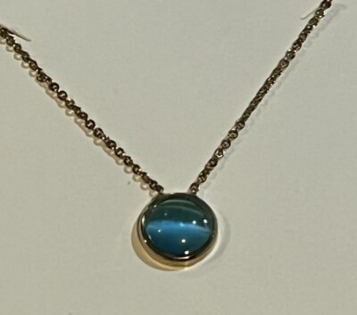 Aqua Faux Gem Goldtone Cable Chain Necklace 16 in + 2 in Extender option New