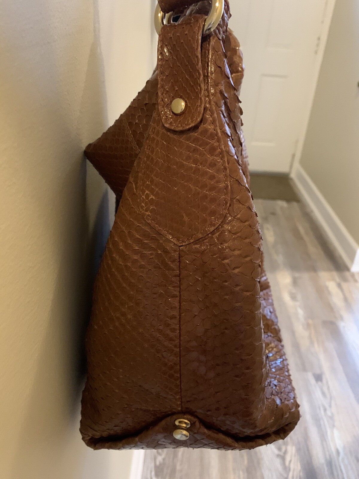 LAI Genuine Python Snakeskin Handbag Light Brown … - image 7