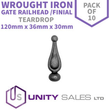 PACK OF 10 - 120mm x 36mm WROUGHT IRON GATE RAILHEAD / FINIAL SPEAR TEARDROP