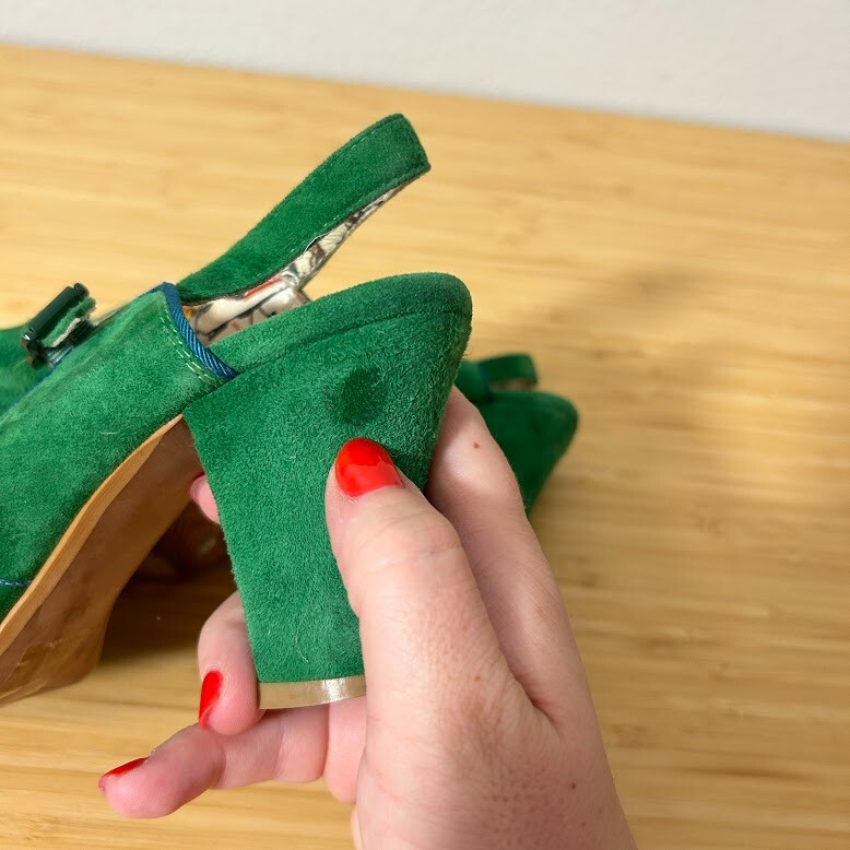 Miss L Fire Betty 1940s Suede Slingback Heels 39 US 8.5 9 Green Peep