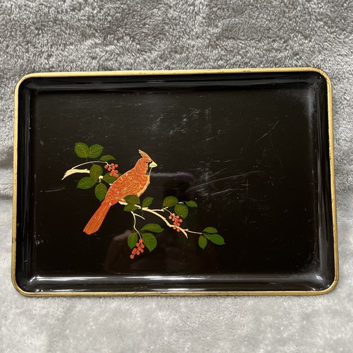 OTAGIRI TRAY CARDINAL RED BERRIES VINTAGE JAPAN GIBSON GREETING CARDS GOLD - Picture 1 of 7