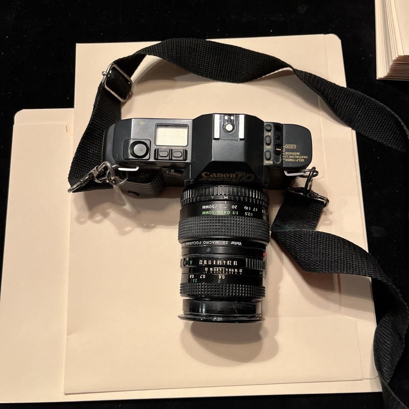 Canon T 70 film camera With 50 Mm Lens And Vivitar 2X Macro Tele Converter