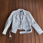 Ena Pelly Size M Grey Leather Biker Jacket Casual