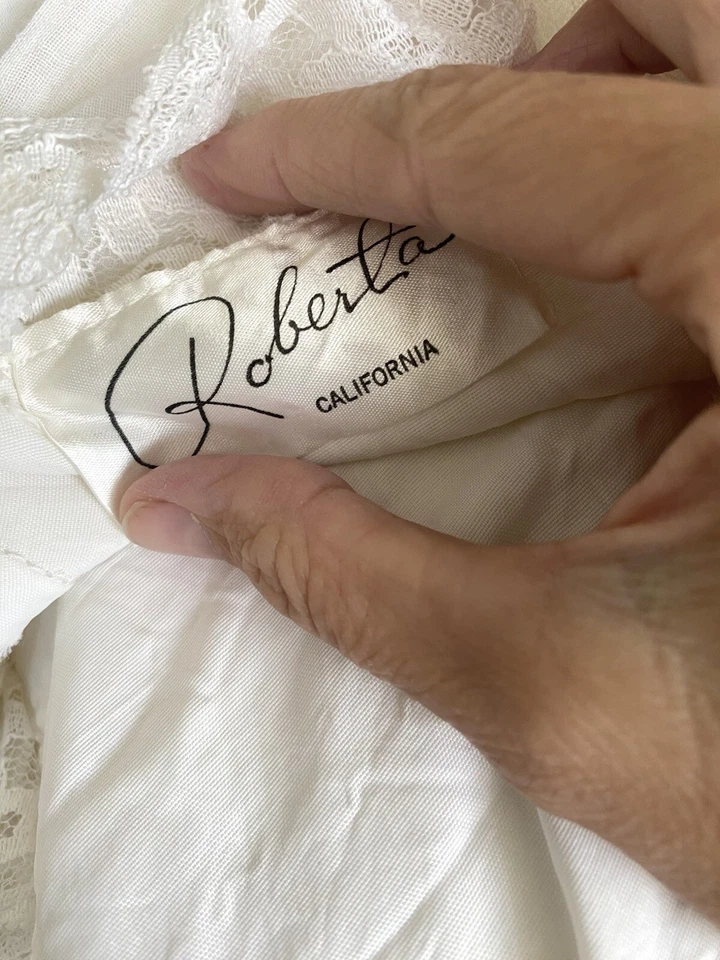 Maxi Vestido De Colección Roberta Años 70 Pradera Casa de Campo Núcleo Boho Gasa Encaje Talla S Boda Foto 3 de 4