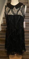Nannette Lepore Black Applique Embroidered Collared Dress Size 12 NWT $169