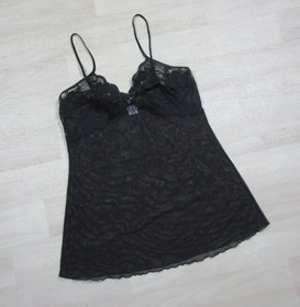 Vintage Seductive Wear Cinema Etoile Babydoll Lingerie (M) Black Sheer Chemise