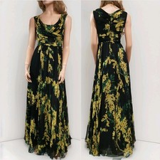 🆓US🛃  SS2016 Dolce&Gabbana mimosa Printed black silk maxi GOWN Dress IT 40
