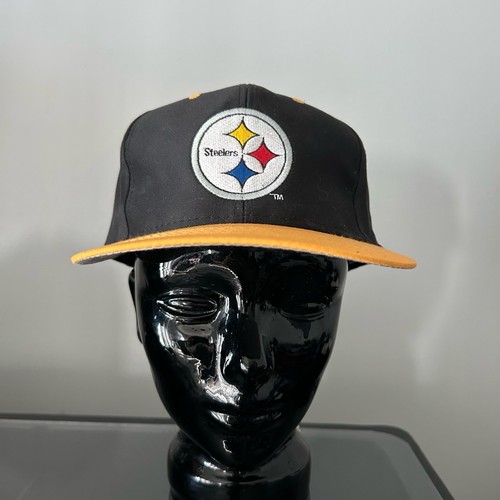 Vintage Pittsburgh Steelers Hat Mens OSFA Black 90s Logo 7 Blockhead Snapback - Picture 2 of 6