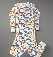 Hanna Andersson Size 130, 8, Pink Hello Rainbow Long John Organic Pajamas Set
