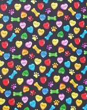 Dog Puppies Bones Paws and Hearts on Black Novelty 100 Cotton Price Per Yard