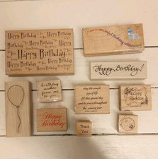 Lot of 10 Wood Mounted Rubber Ink Stamps - Birthday Theme