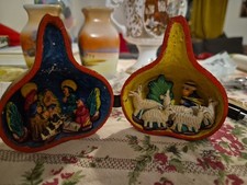 Vintage Folk Art Peruvian Hand Carved and Painted Gourd Nativity Scene