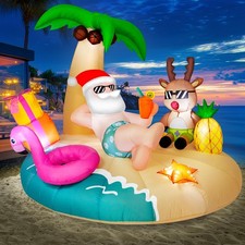 5 7FT Christmas Inflatables Decorations Outdoor Santa Lying on The Beach, Chr...