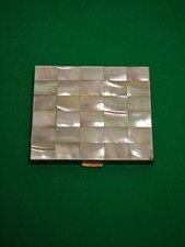 Vintage Puderdose mit Perlmutt Mosaik Spiegel – Messing Etui 111g