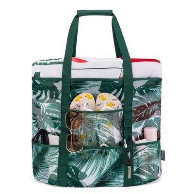 KABAQOO Mesh Beach Bag, Extra Large Beach Bags with 9 Pockets & Zipper Waterp...