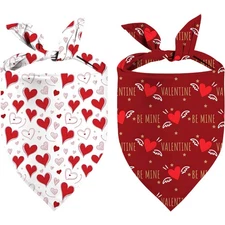 Heart Pattern Dog Bandana Triangle Bibs Adjustable Pet Scarf Holiday Set 2 PCS